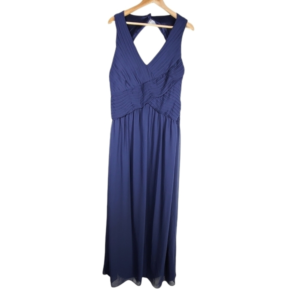 Laundry By Shelly Segal Long Pleated Dress Navy‎ Blue Sz 12 - Picture 1 of 6